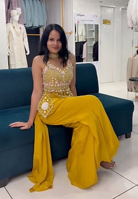 Yellow Indo-Western sharara set